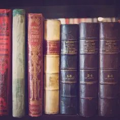 Stare księgi na półce, od podróży po świecie po historię cywilizacji. Różne epoki historyczne w zasięgu ręki.